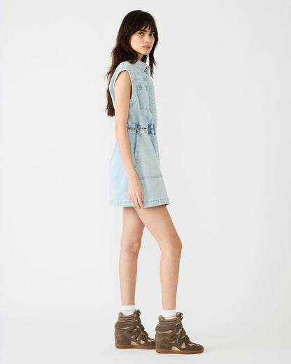 ROBBIE Aruba Blue Denim Zip-Up Collared Women's MinI Dress | Steve Madden Special Offer