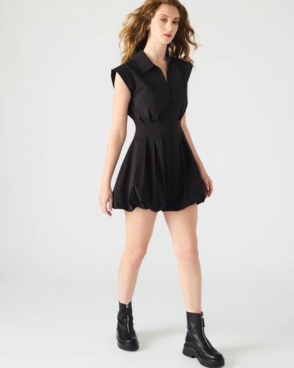 DYANNE Black Women's Zip-Front Bubble-Hem Dress | Steve Madden Classic