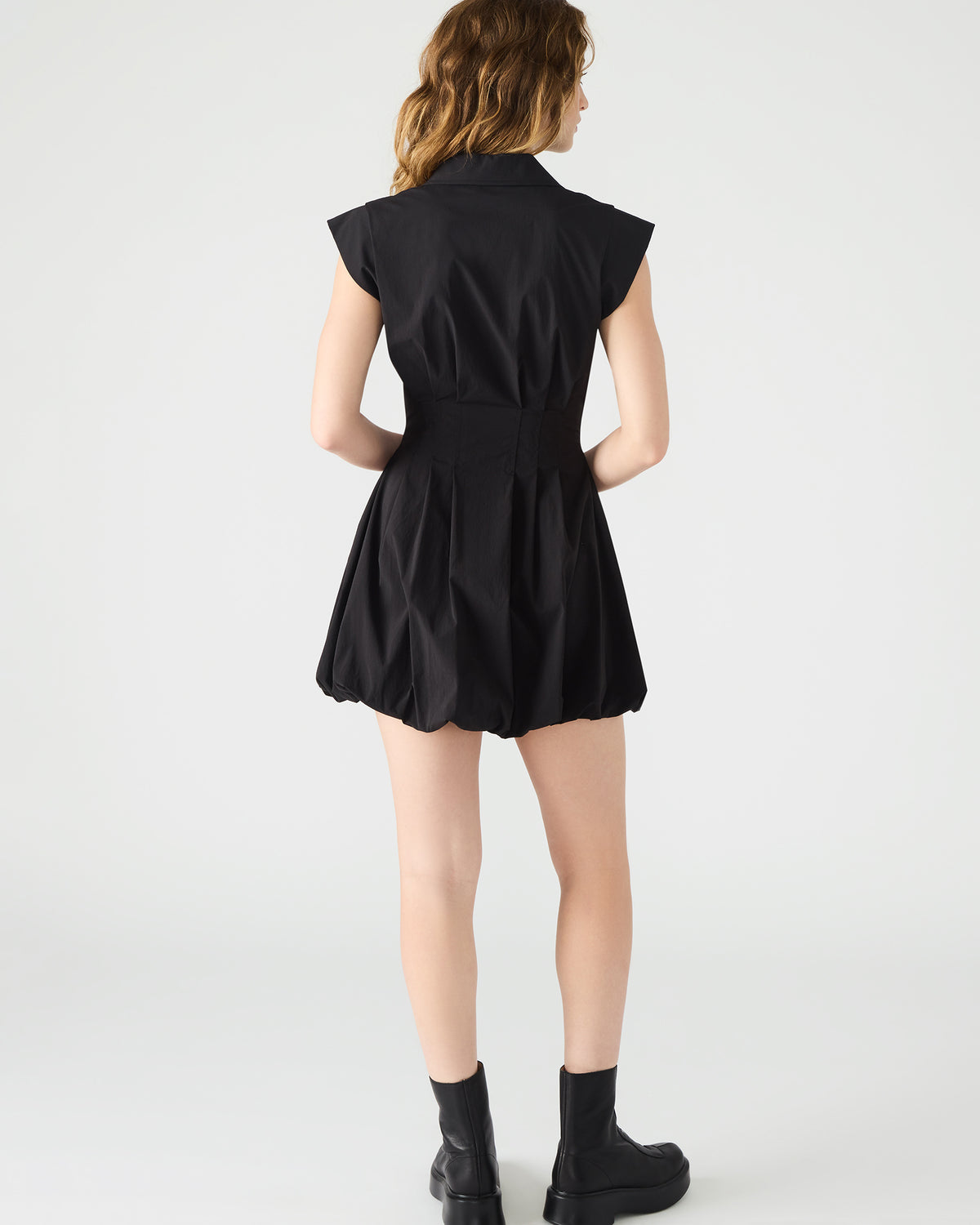 DYANNE Black Women's Zip-Front Bubble-Hem Dress | Steve Madden Classic