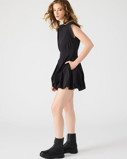 DYANNE Black Women's Zip-Front Bubble-Hem Dress | Steve Madden Classic