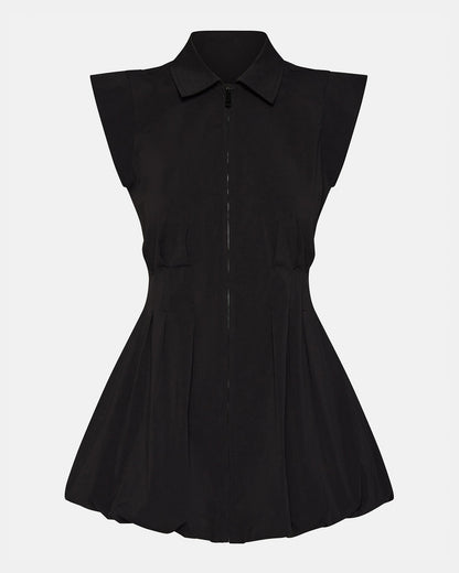 DYANNE Black Women's Zip-Front Bubble-Hem Dress | Steve Madden Classic