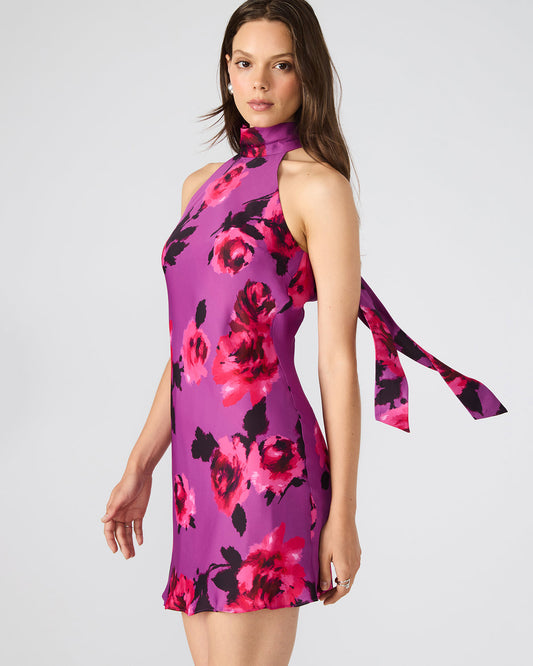 LARA Rosette Pink Halter Mini Floral Print Women's Dress | Steve Madden Top Pick