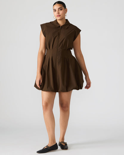 DYANNE Dark Espresso Women's Zip-Front Bubble-Hem Dress | Steve Madden Premium