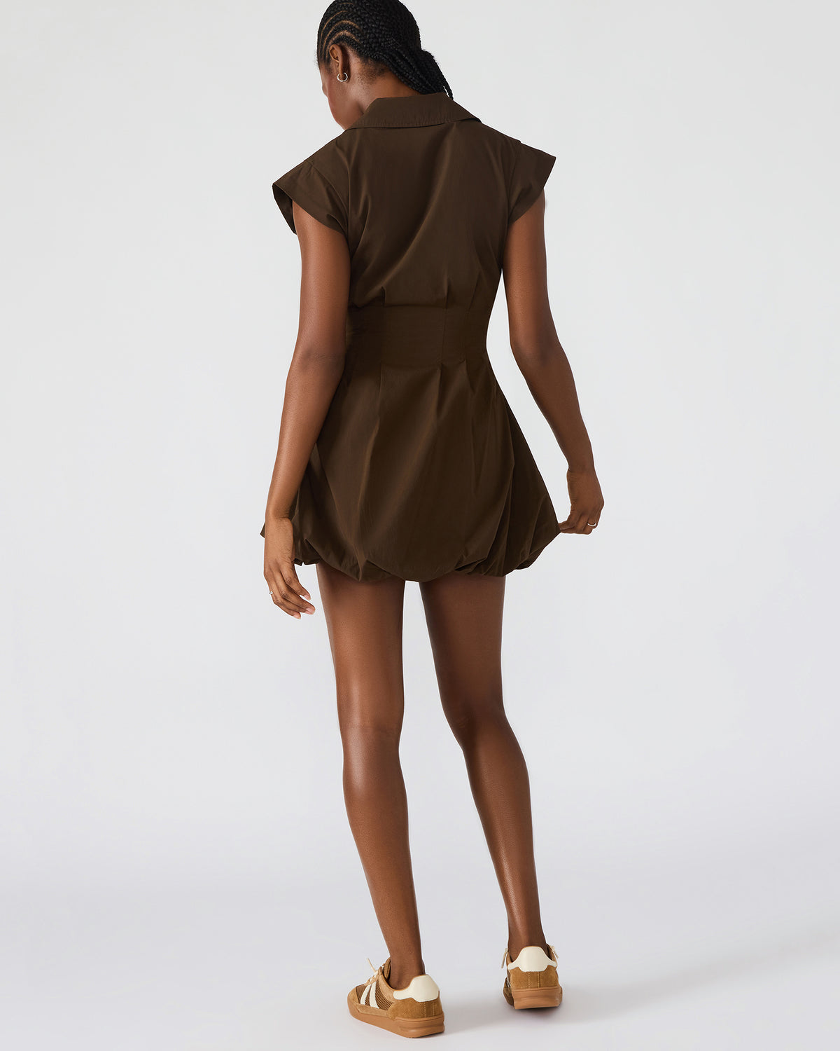 DYANNE Dark Espresso Women's Zip-Front Bubble-Hem Dress | Steve Madden Premium