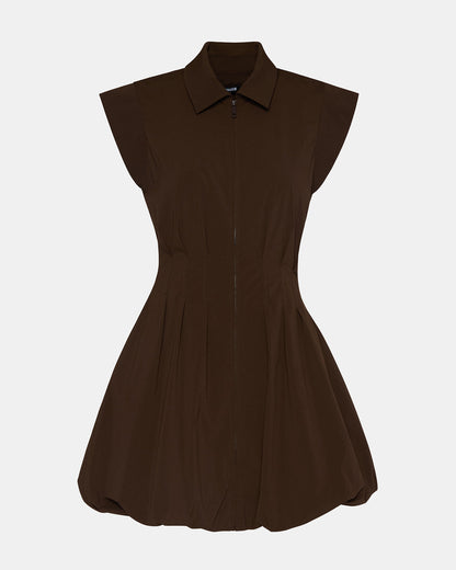 DYANNE Dark Espresso Women's Zip-Front Bubble-Hem Dress | Steve Madden Premium