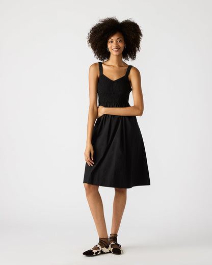 FLEUR Black Flowy Smocked Midi Women's Dress | Steve Madden Great Value