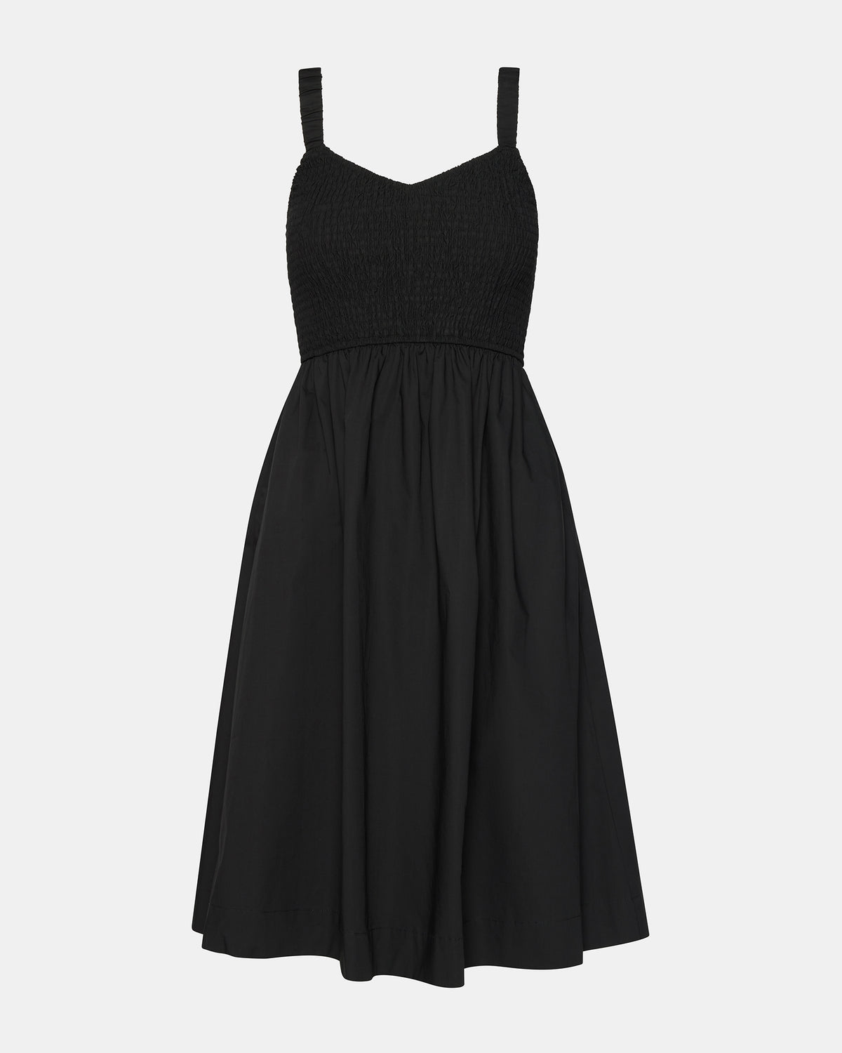 FLEUR Black Flowy Smocked Midi Women's Dress | Steve Madden Great Value