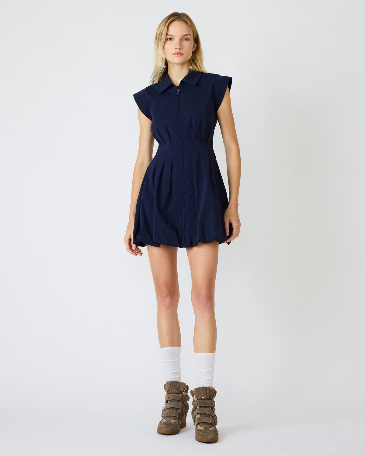 DYANNE Marine Women's Zip-Front Bubble-Hem Dress | Steve Madden Discount