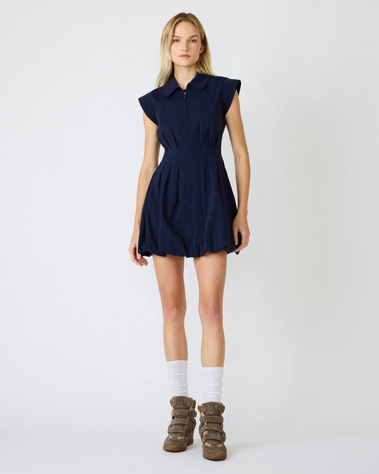 DYANNE Marine Women's Zip-Front Bubble-Hem Dress | Steve Madden Discount