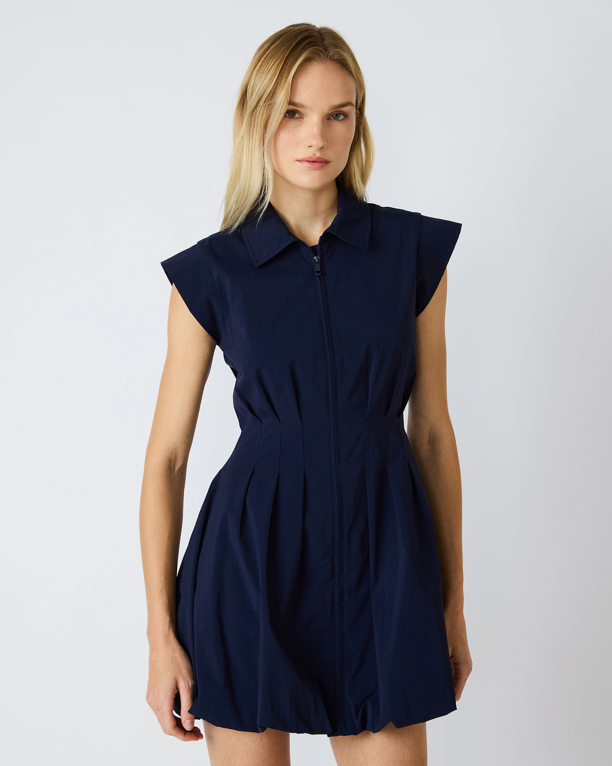 DYANNE Marine Women's Zip-Front Bubble-Hem Dress | Steve Madden Discount