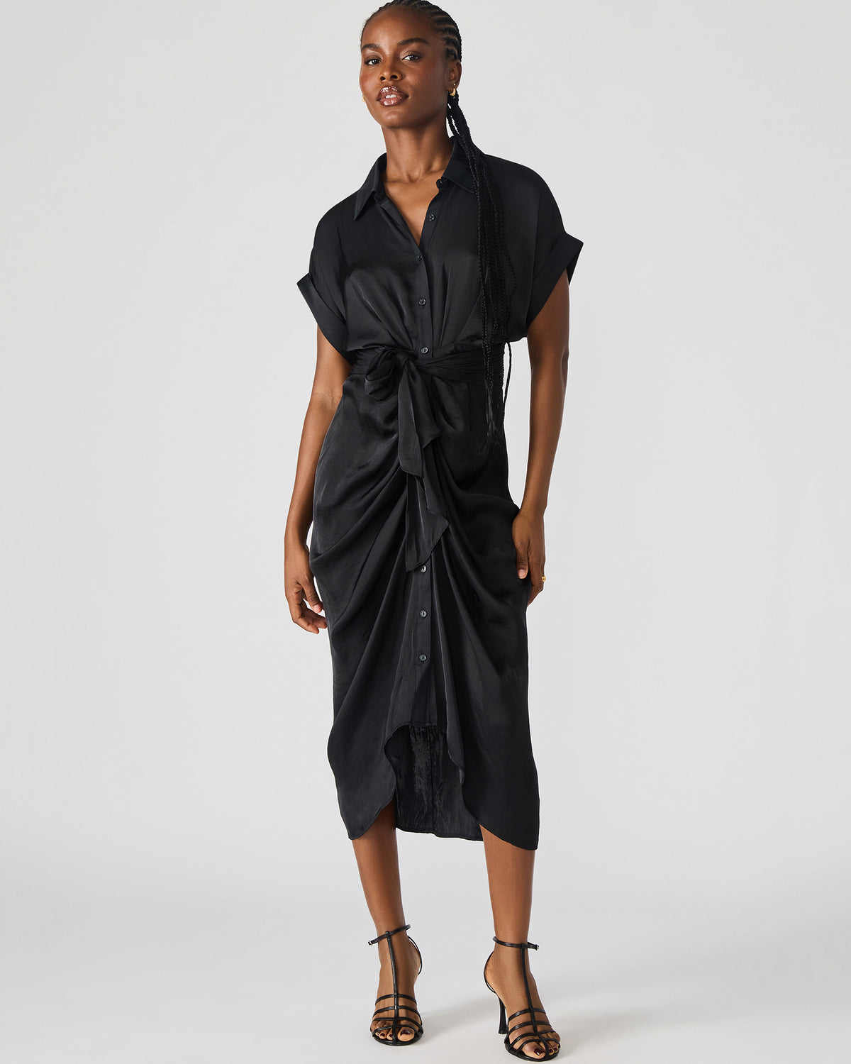 TORI Black Button Up Collared Midi Dress | Steve Madden Sale
