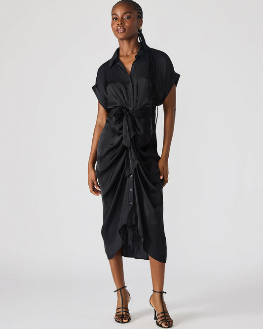 TORI Black Button Up Collared Midi Dress | Steve Madden Sale