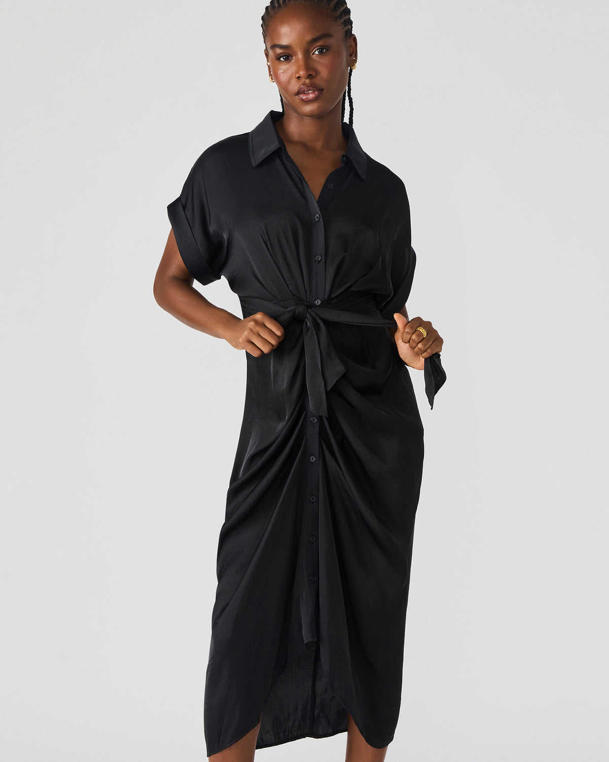 TORI Black Button Up Collared Midi Dress | Steve Madden Sale