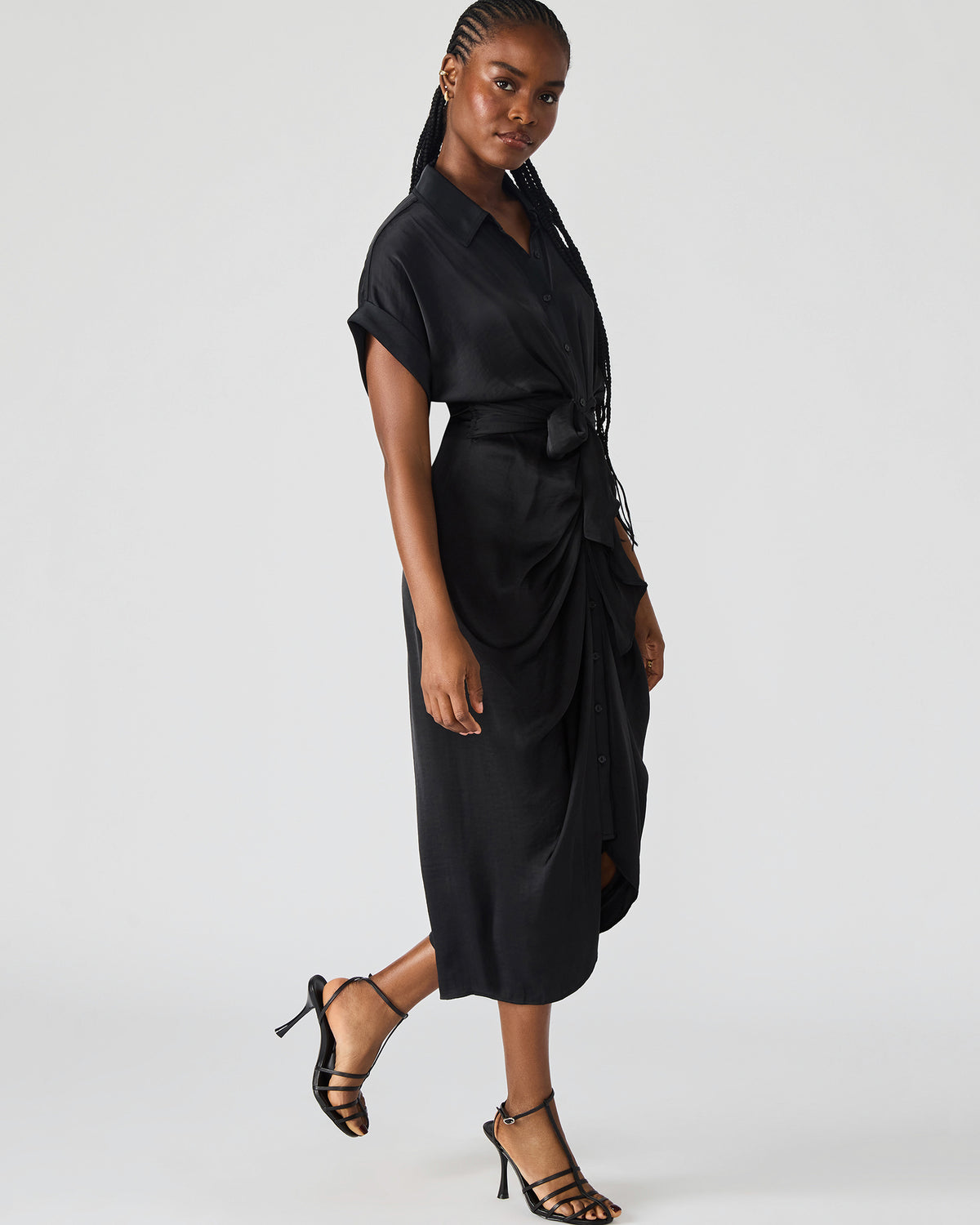 TORI Black Button Up Collared Midi Dress | Steve Madden Sale