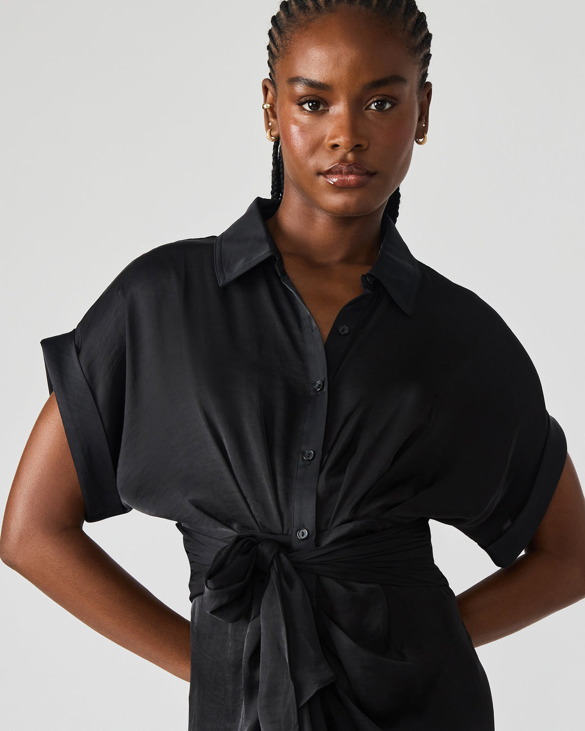 TORI Black Button Up Collared Midi Dress | Steve Madden Sale