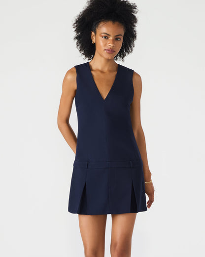 HENLEY Midnight Sleeveless V-neck Mini Pleated Women's Dress | Steve Madden Featured