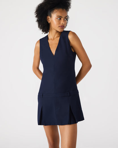 HENLEY Midnight Sleeveless V-neck Mini Pleated Women's Dress | Steve Madden Featured