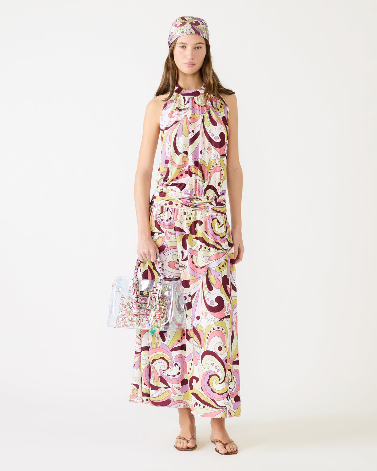 GALA Dress Petal Paisley Maxi Halter Neck Flowy Open-Back Women's Dress | Steve Madden Premium