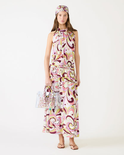 GALA Dress Petal Paisley Maxi Halter Neck Flowy Open-Back Women's Dress | Steve Madden Premium