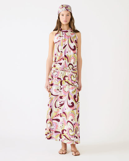GALA Dress Petal Paisley Maxi Halter Neck Flowy Open-Back Women's Dress | Steve Madden Premium