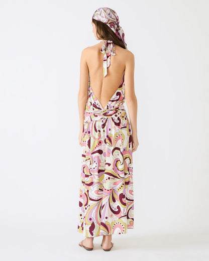 GALA Dress Petal Paisley Maxi Halter Neck Flowy Open-Back Women's Dress | Steve Madden Premium
