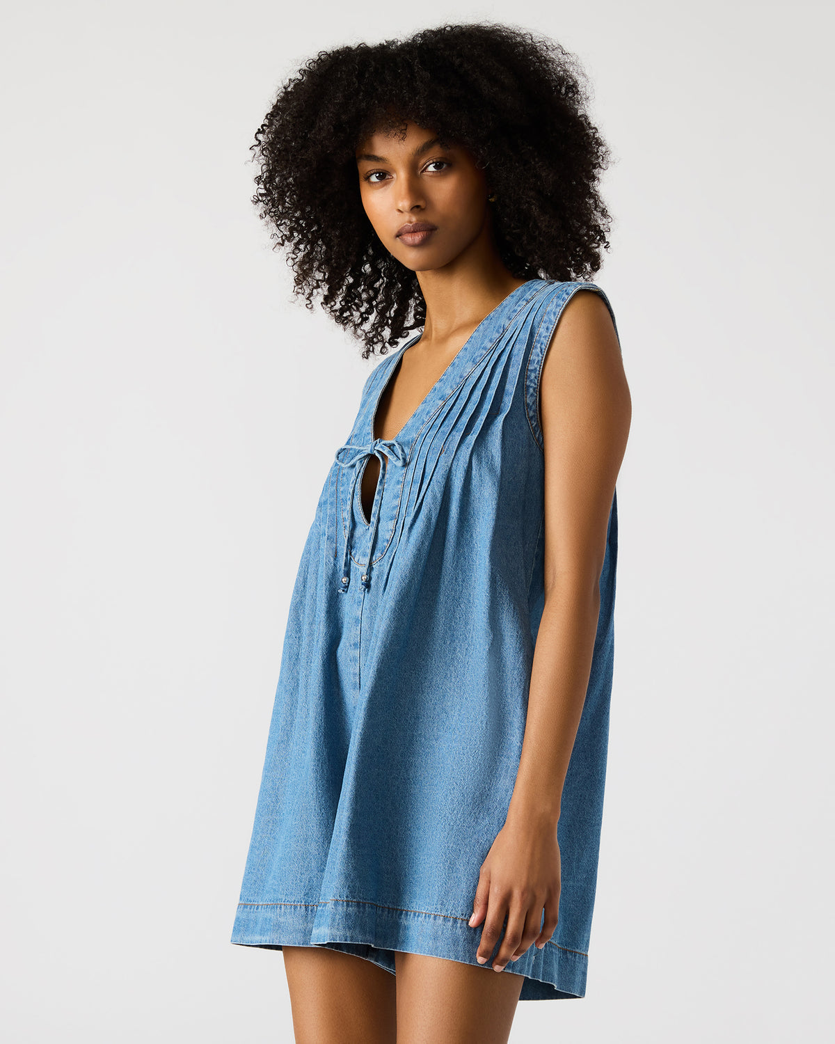 MICK Denim Pull-On Tie-Front Women's Romper | Steve Madden Trusted