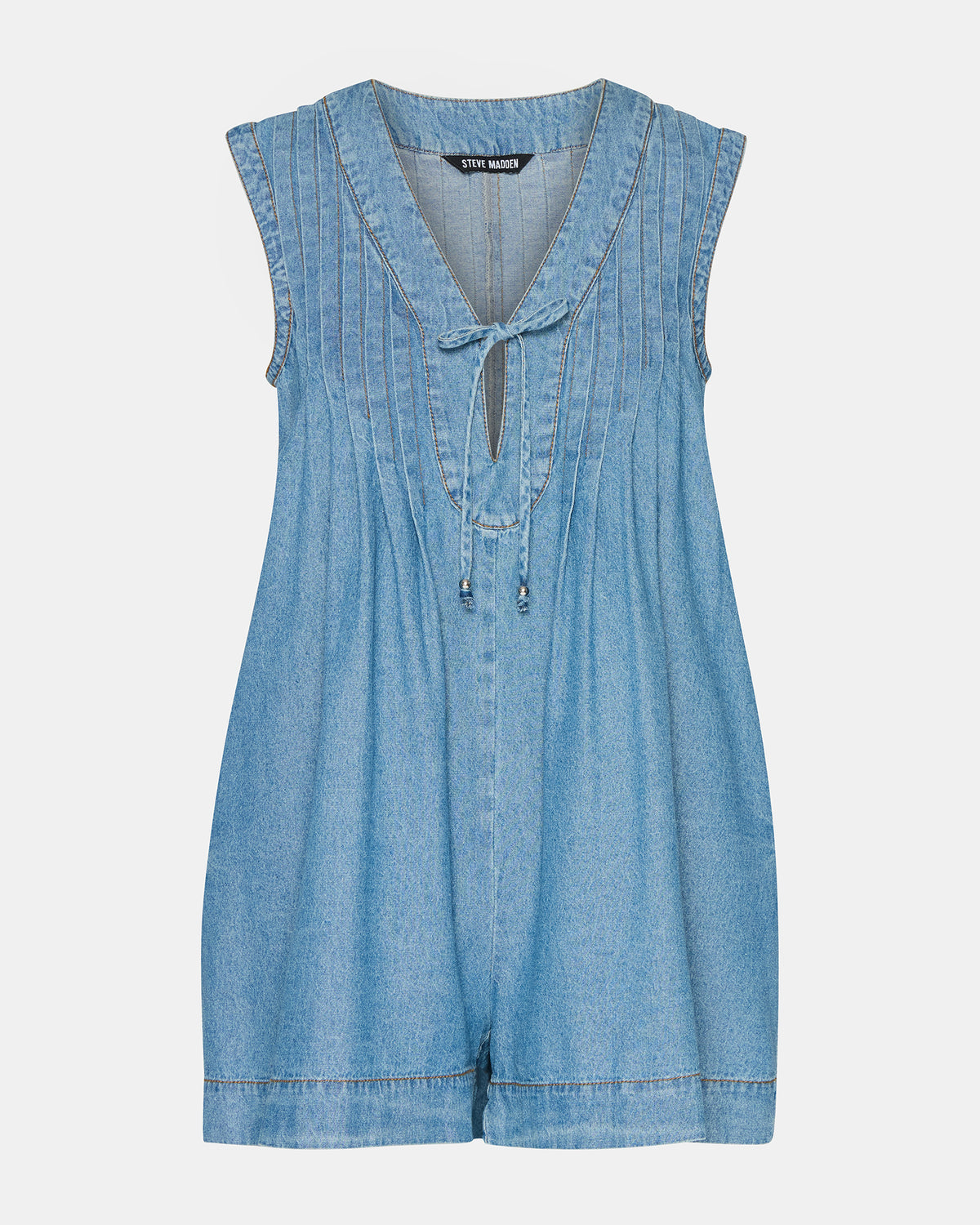 MICK Denim Pull-On Tie-Front Women's Romper | Steve Madden Trusted