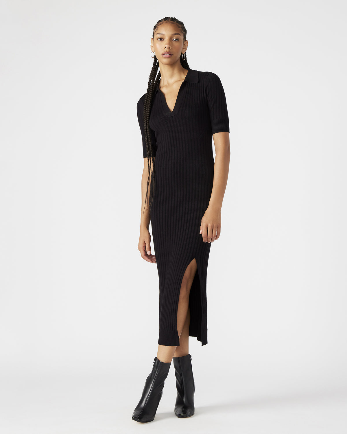 LINDY Dress Black | Collared Midi Dress | Steve Madden New