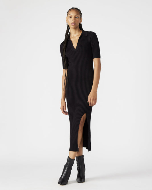 LINDY Dress Black | Collared Midi Dress | Steve Madden New