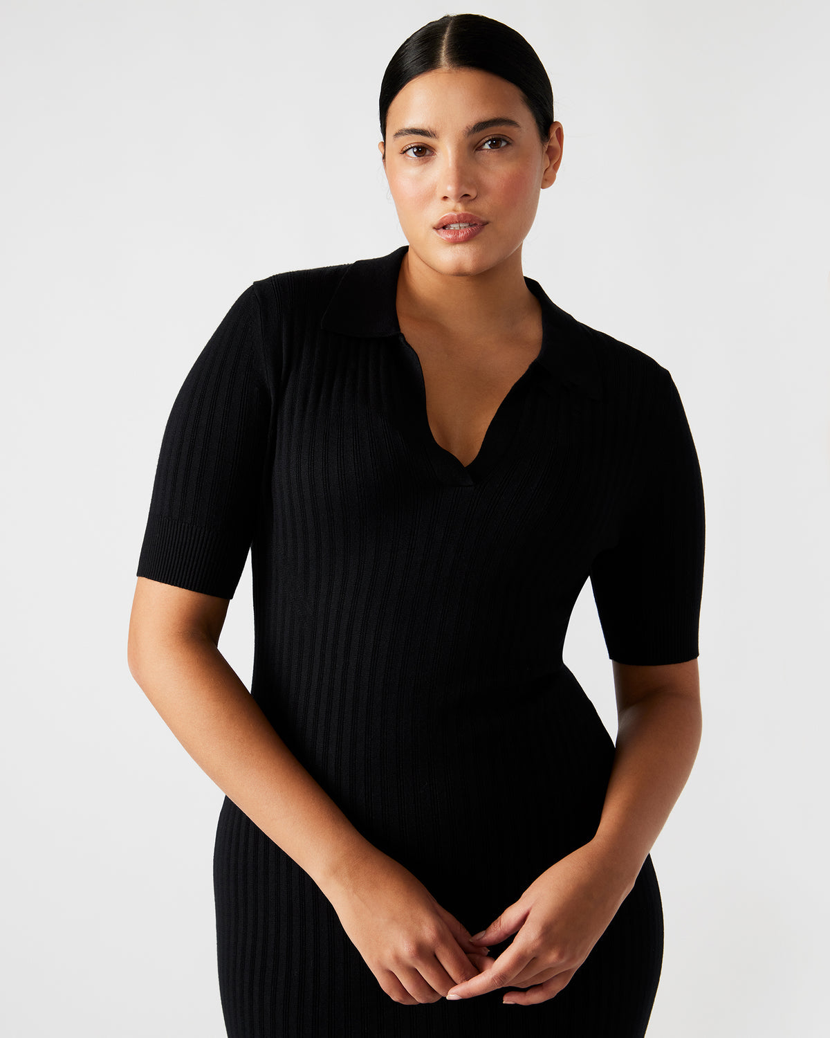 LINDY Dress Black | Collared Midi Dress | Steve Madden New