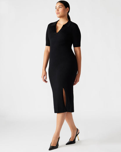 LINDY Dress Black | Collared Midi Dress | Steve Madden New