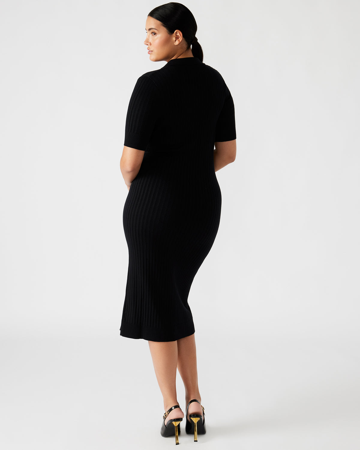 LINDY Dress Black | Collared Midi Dress | Steve Madden New