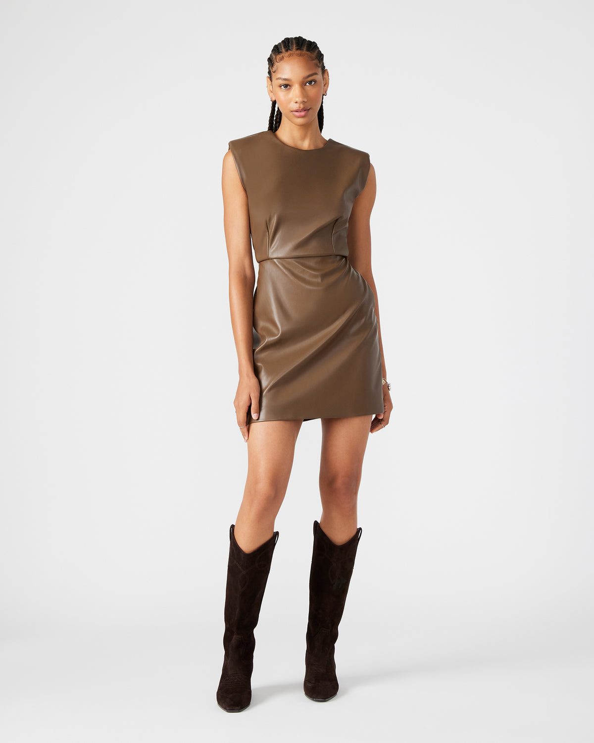 BELEN Brown Women's Shoulder Pad Mini Dress | Steve Madden Great Value
