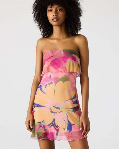 BRYAR Multi Strapless Flowy Mesh Overlay Floral Print Mini Women's Dress | Steve Madden Discount