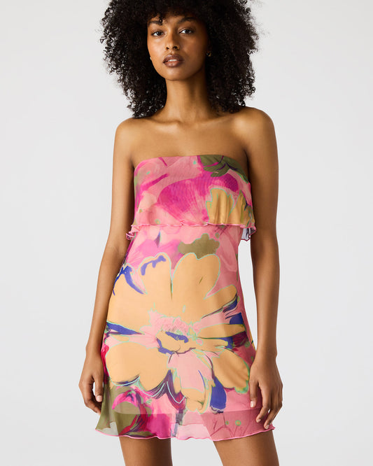 BRYAR Multi Strapless Flowy Mesh Overlay Floral Print Mini Women's Dress | Steve Madden Discount