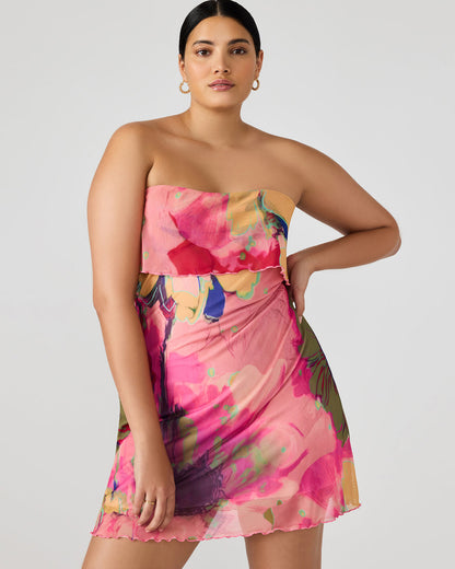 BRYAR Multi Strapless Flowy Mesh Overlay Floral Print Mini Women's Dress | Steve Madden Discount