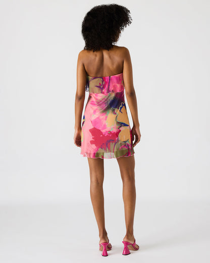 BRYAR Multi Strapless Flowy Mesh Overlay Floral Print Mini Women's Dress | Steve Madden Discount