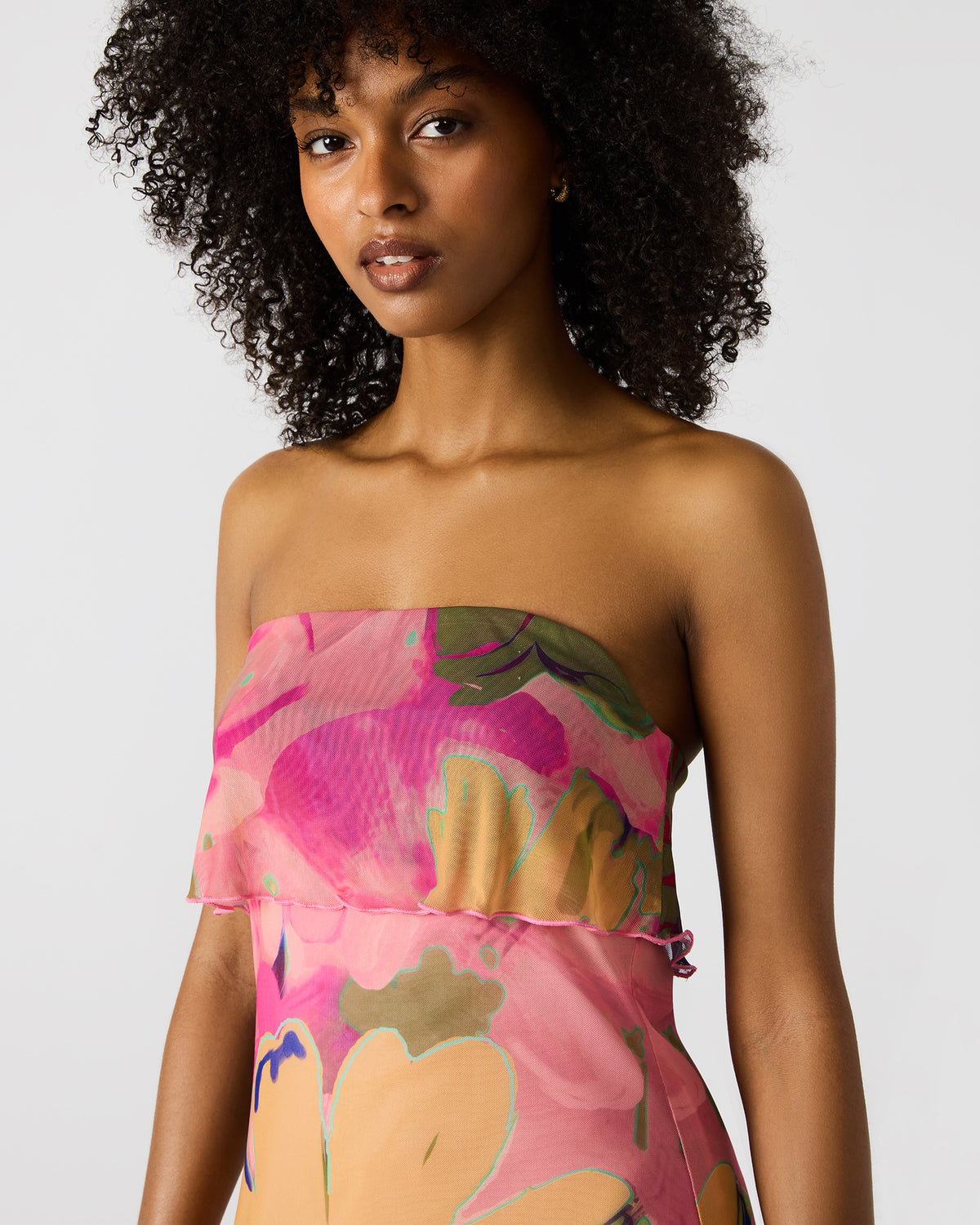 BRYAR Multi Strapless Flowy Mesh Overlay Floral Print Mini Women's Dress | Steve Madden Discount