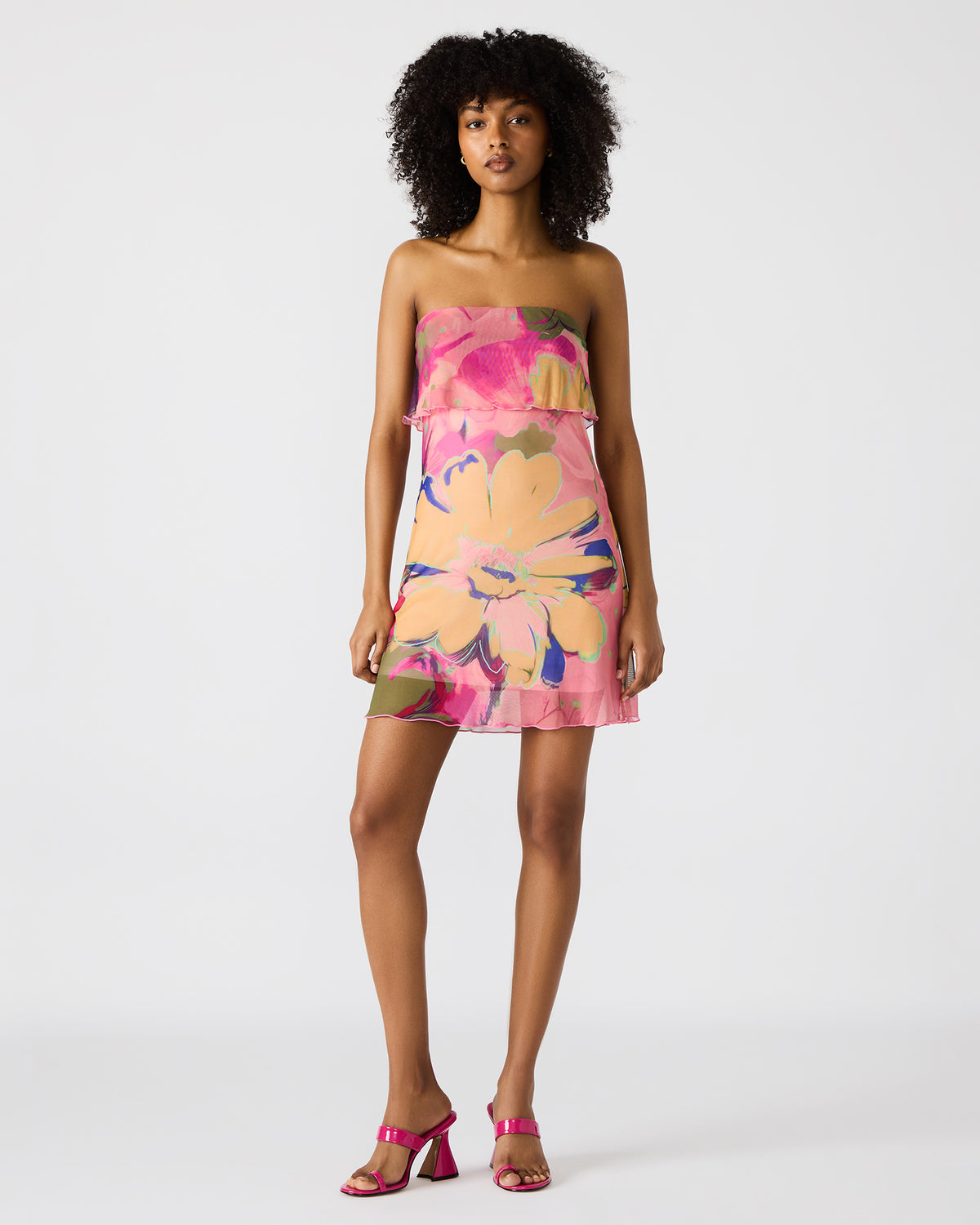 BRYAR Multi Strapless Flowy Mesh Overlay Floral Print Mini Women's Dress | Steve Madden Discount
