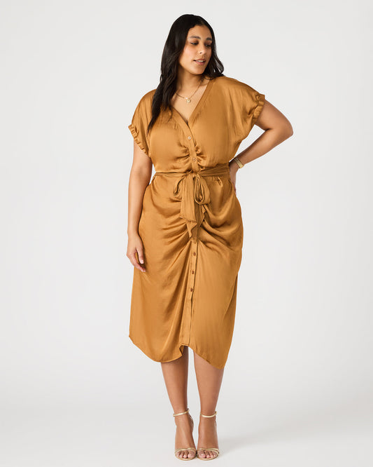 BRUNO Caramel Women's Button-Up Short-Sleeved Midi Dress | Steve Madden Best Price