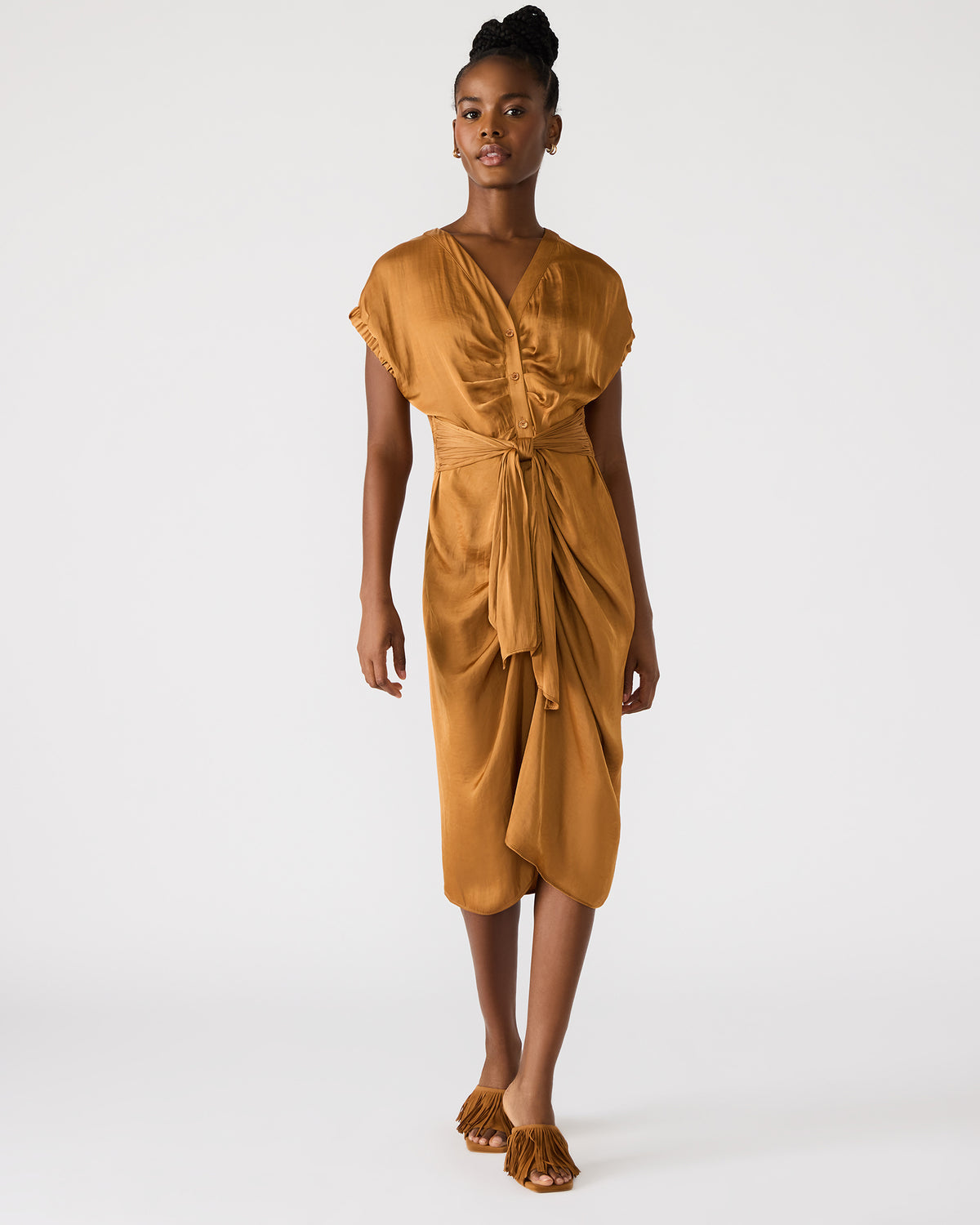 BRUNO Caramel Women's Button-Up Short-Sleeved Midi Dress | Steve Madden Best Price