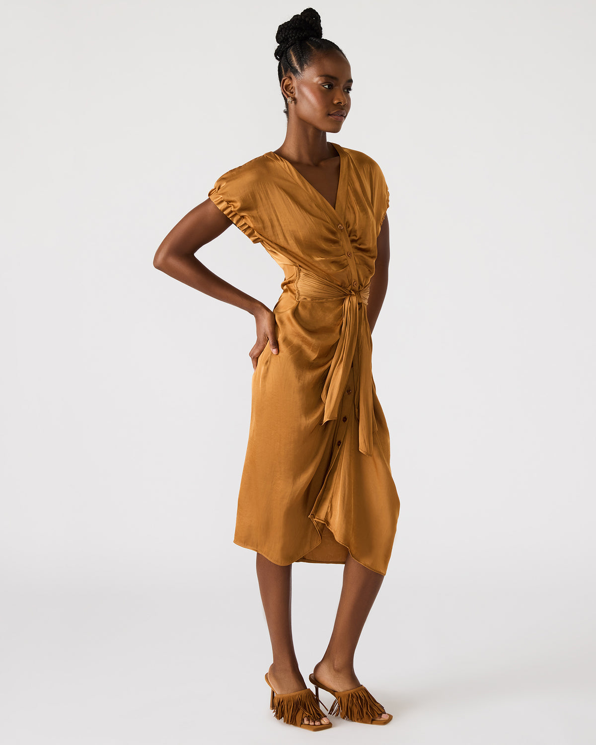 BRUNO Caramel Women's Button-Up Short-Sleeved Midi Dress | Steve Madden Best Price