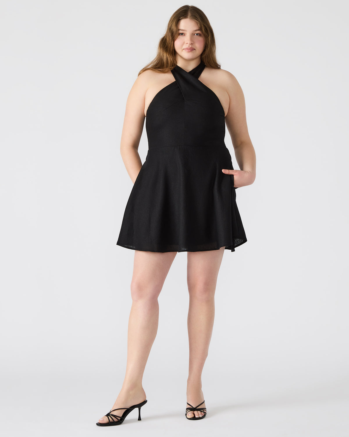 KOSTA Black Women's Mini Halter Cross-Neck Dress | Steve Madden Sale