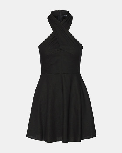 KOSTA Black Women's Mini Halter Cross-Neck Dress | Steve Madden Sale