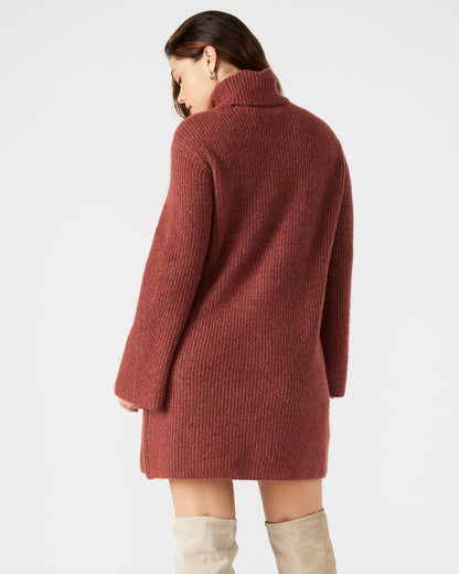 ABBIE Sweater Dress Rust | Mini Turtleneck Flared Sleeve Dress | Steve Madden Everyday