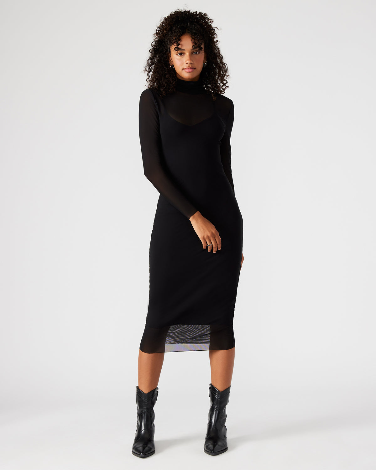 VIVIENNE Black Women's Mock Neck Midi Dress | Steve Madden Value