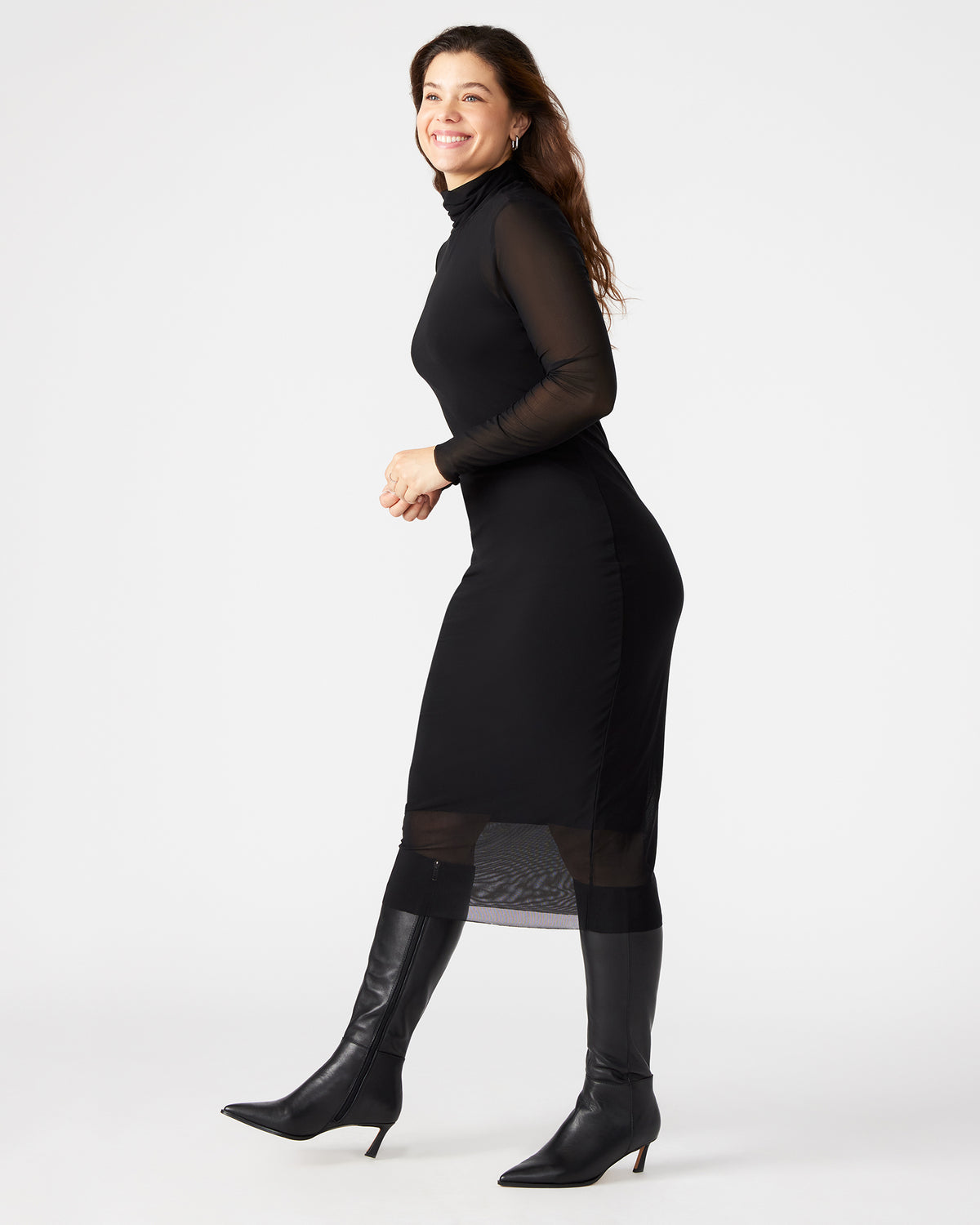 VIVIENNE Black Women's Mock Neck Midi Dress | Steve Madden Value
