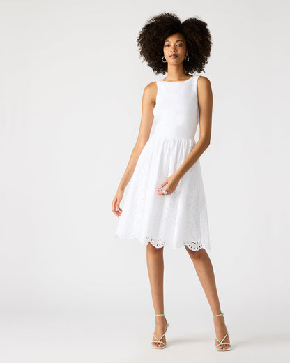 JULIAN White Women's Eyelet Sleeveless Midi Dress | Steve Madden Exclusive