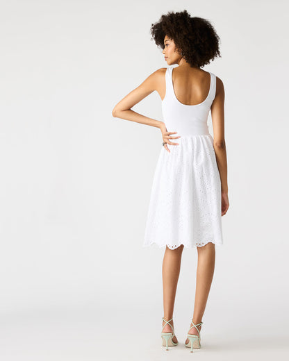 JULIAN White Women's Eyelet Sleeveless Midi Dress | Steve Madden Exclusive