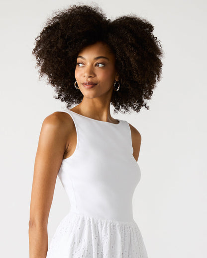 JULIAN White Women's Eyelet Sleeveless Midi Dress | Steve Madden Exclusive